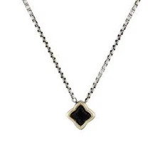 David Yurman Onyx Quatrefoil Sterling Silver & Gold Pendant Necklace 16in