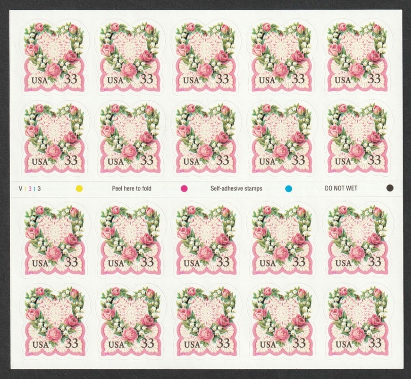 #3274a Victorian Love conv. bkt of 20, plt# V1313, VF+