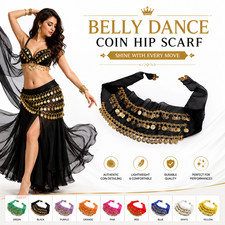 3FILAS DANZA DEL VIENTRE ABRIGO CINTURÓN BAILARINA FALDA DISFRAZ MONEDAS TODOS LOS COLORES BUFANDA CADERA Bly