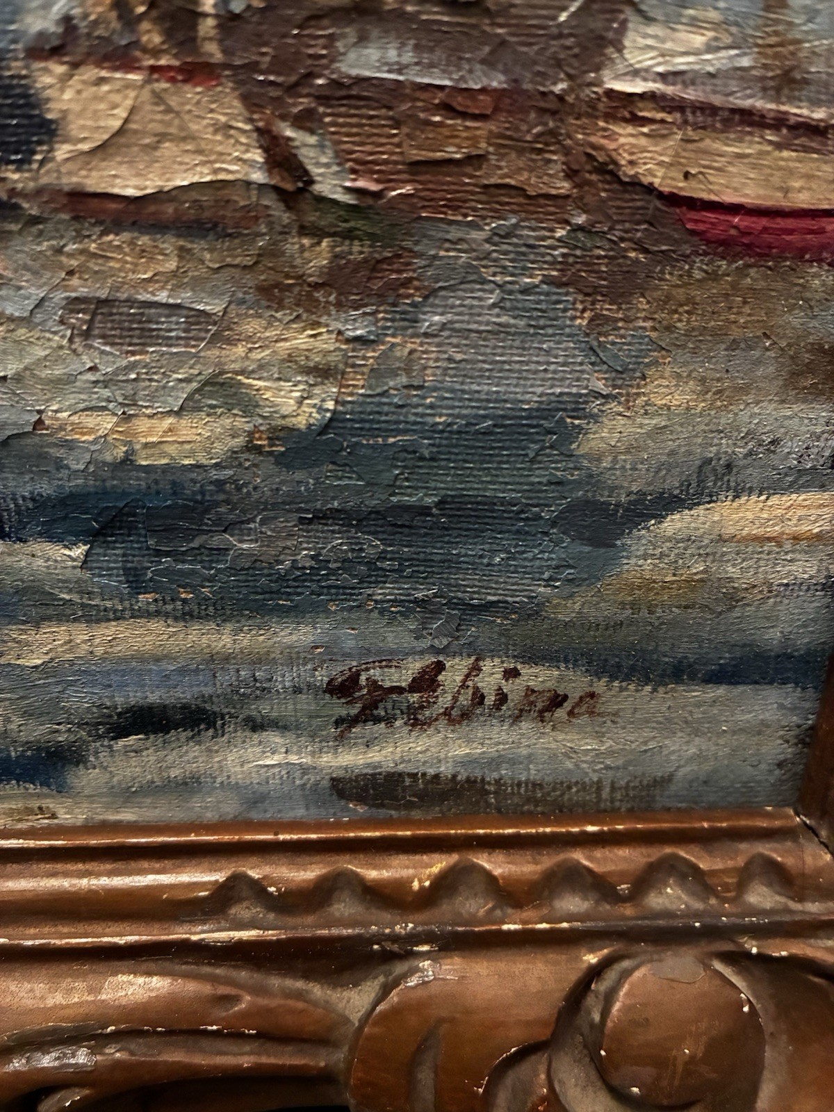 Antique painting painting view of Marseille 20th century