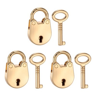 3pcs Mini Diary Padlock, Small Bear Lock with Keys Gold