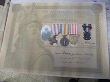 LOT MEDAILLE MILITAIRE OU CIVIL AVEC DIPLOME GRANDE GUERRE 2