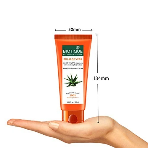 Biotique Bio Aloe Vera 30+ SPF UVA/UVB Sunscreen Ultra Soothing Body Lotion 50m, - Image 2 of 2