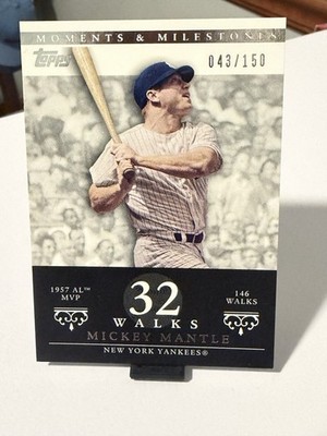 2007 Topps Moments & Milestones - Mickey Mantle 32 Walks #77 Yankees 043/150