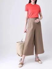 LORO PIANA Beige 100% Linen Wide Leg Trouser Pants, Size 42 IT