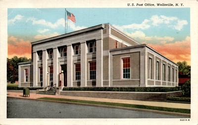 Wellsville, N. Y., U. S. Post Office, George Washington, Martinsburg Postcard