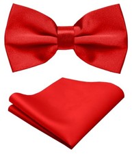 Bow Ties for Men - Mens Solid Color Formal Pre Tied Bowtie and Pocket Red