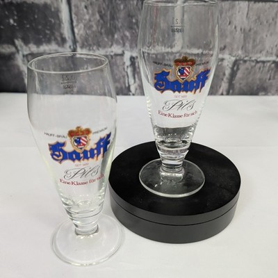 Set Of 2 Hauff Brau Premium Pils German Beer Rastal Pilsner Glasses 7'' Tall Vtg
