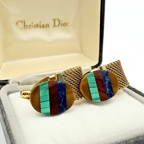Christian Dior NOS Designer Signed Multicolor  Gold Plated Cufflinks - Afbeelding 1 van 8