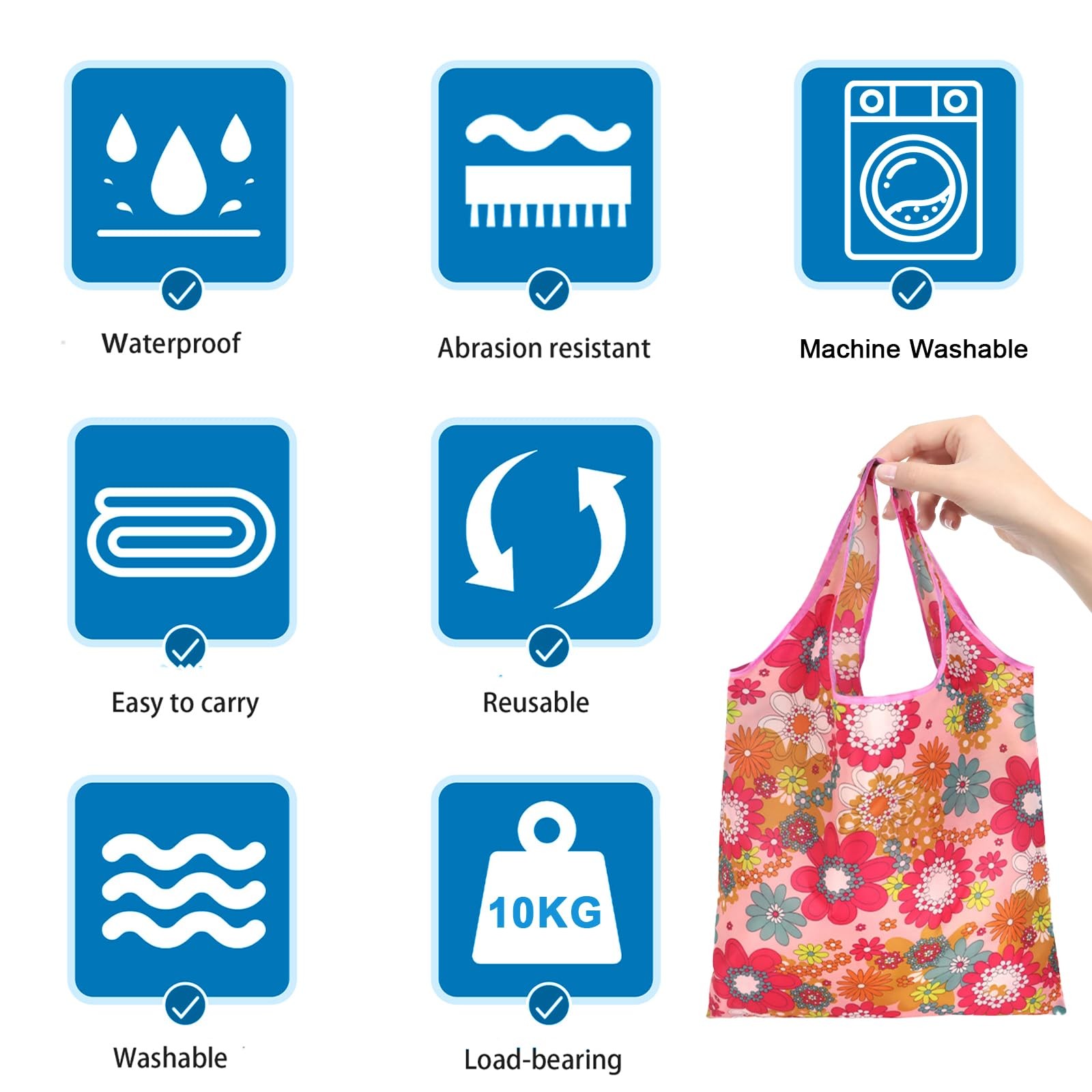 6 PCS Reusable Shopping Bags, Foldable, Washable, Waterproof Pouch, Tote,Grocery