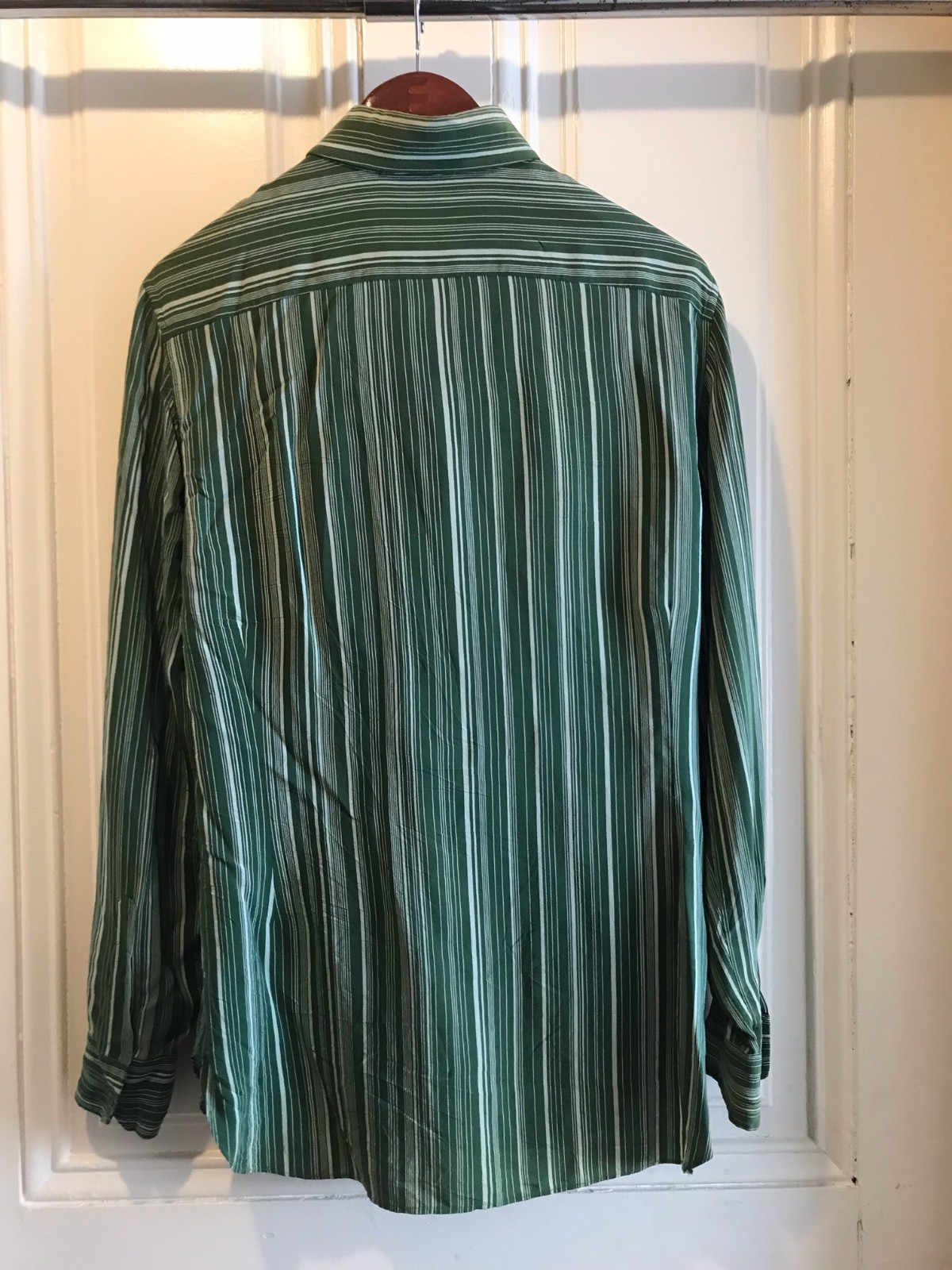 Vintage Italian Valentino green striped silk mens shirt 1960's thumbnail 2