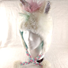 Justice Brand Winter Hat Unicorn Fuzzy Soft Winter Outer Wear Warm Kids E5-1790