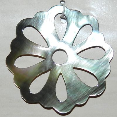 P2185 Black Lip Shell 42mm Carved Flower Mother of Pearl Pendant Focal Bead 
