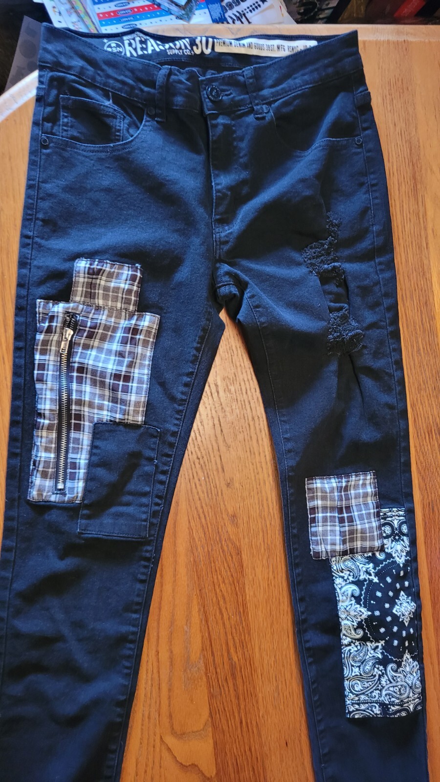 Reason Mens Jeans Plaid Patchwork - image 1