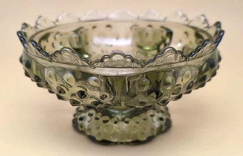 Vintage Fenton Glass Hobnail Colonial Green Candle Holder Dish