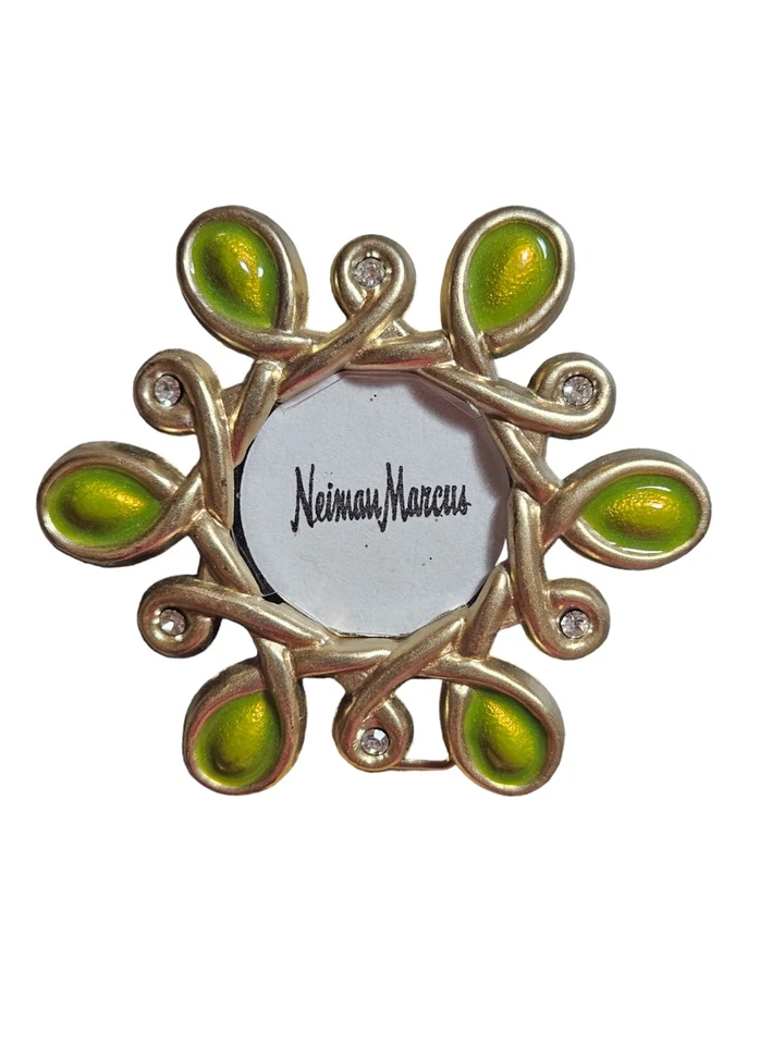 Jay Strongwater Brooch, Mini Frame  2 In 1 Clip Green Enamel Rhinestone ART DECO - Image 2 of 4