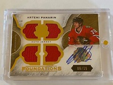 15-16 UD The Cup Foundations Quad Jersey Artemi Panarin Rookie Patch Auto /15 RC