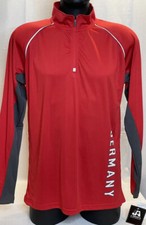 J America Mens QUARTER ZIP PULLOVER Red/Gray Size Medium GERMANY LOGO NWT