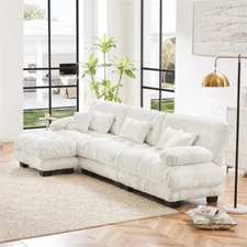 134" Sectional Sofa Oversized Modular Chenille L-Shaped Couch w/ Chaise Ottoman