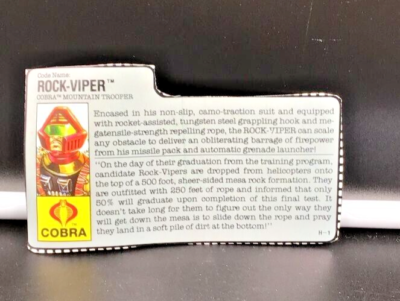 1990 Hasbro GI Joe Rock Viper Mountain Trooper File Card | eBay