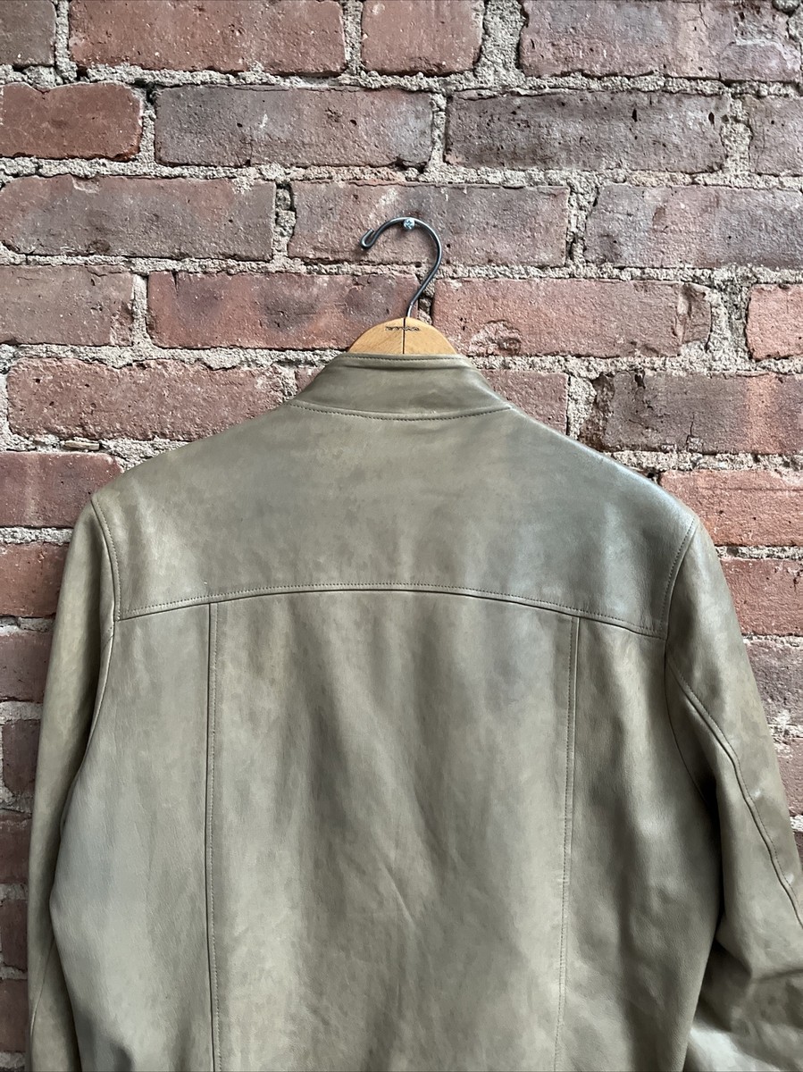 Agnès B. Homme Men's Leather Bomber Jacket, Sz 48, Beige Agnès B. Homme Men's Leather Bomber Jacket, Sz 48, Beige