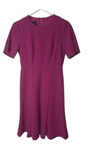 Donna Morgan Womens Dress Purple Size 2 Solid Short Sleeve Back Zip Crew Neck