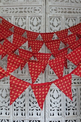 red Handmade Indian wedding cotton Sari Bunting Flags Garden 10 metres SKU19380 - Picture 3 of 10