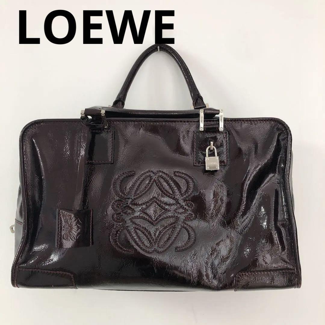LOEWE Bolso de Mano Bolso de Mano Anagrama Charol Burdeos Auténtico