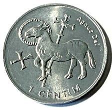 2002 Andorra Religious Coin 1 centime Lamb of God Angus Dei Cross