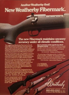 1983 Weatherby Fibermark Lazermark Mark V Deluxe Hunting Rifle Print Ad