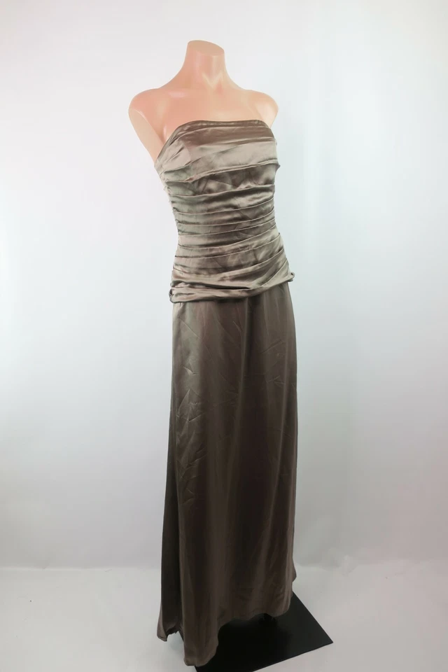 Vestido formal de noche Nicole Miller 100 % seda sin tirantes bronce acanalado talla 4 Foto 4 de 4