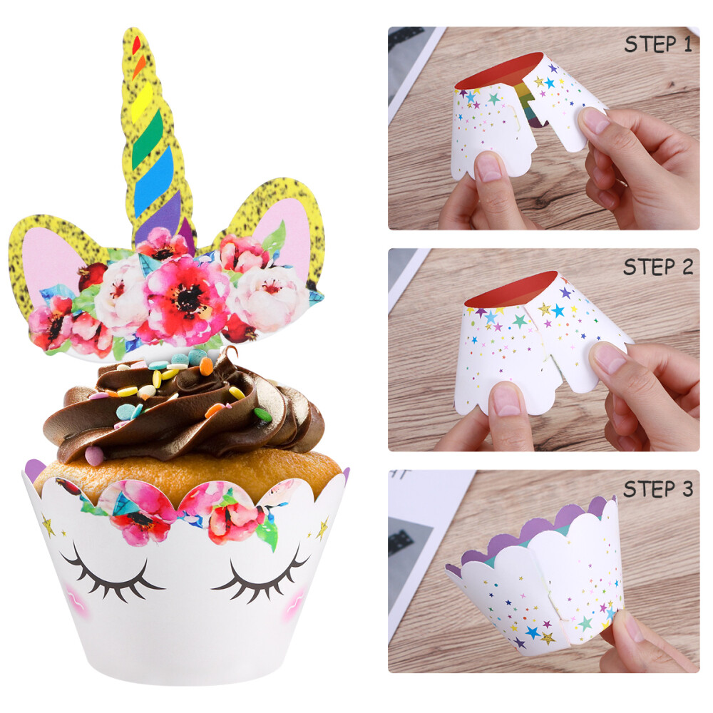 TOYMYTOY 24PCS Unicorn Cupcake Toppers and Wrappers Set Unicorn Horn Eyelashes eBay