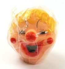 Vintage Soft Plastic Happy Clown Head, 3", In Original Plastic, No Tags