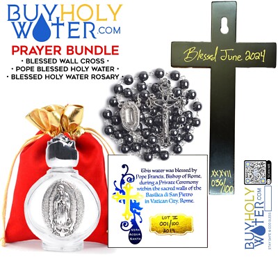 Blessed SET-Holy Water Vial+Holy Water Prayer Beads Rosary Cross God Pope..