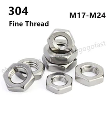 304 Stainless Steel Select Size M17 - M24 Thin Hex Nuts Right Hand Thread