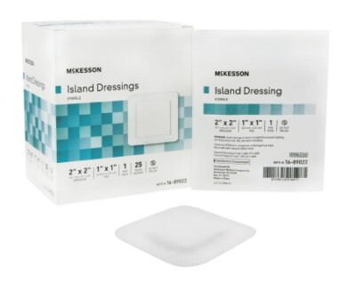 McKesson Adhesive Dressing, 2 X 2in, Square, White, Sterile, Box of 25,