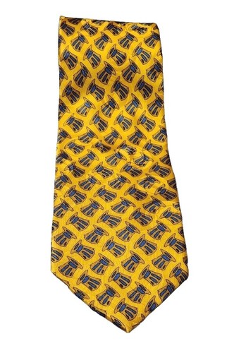 Lot De 4 Cravates Vintage Homme 100% Soie - Motifs Bleu Et Jaune, Marque Manhattan - Occasion