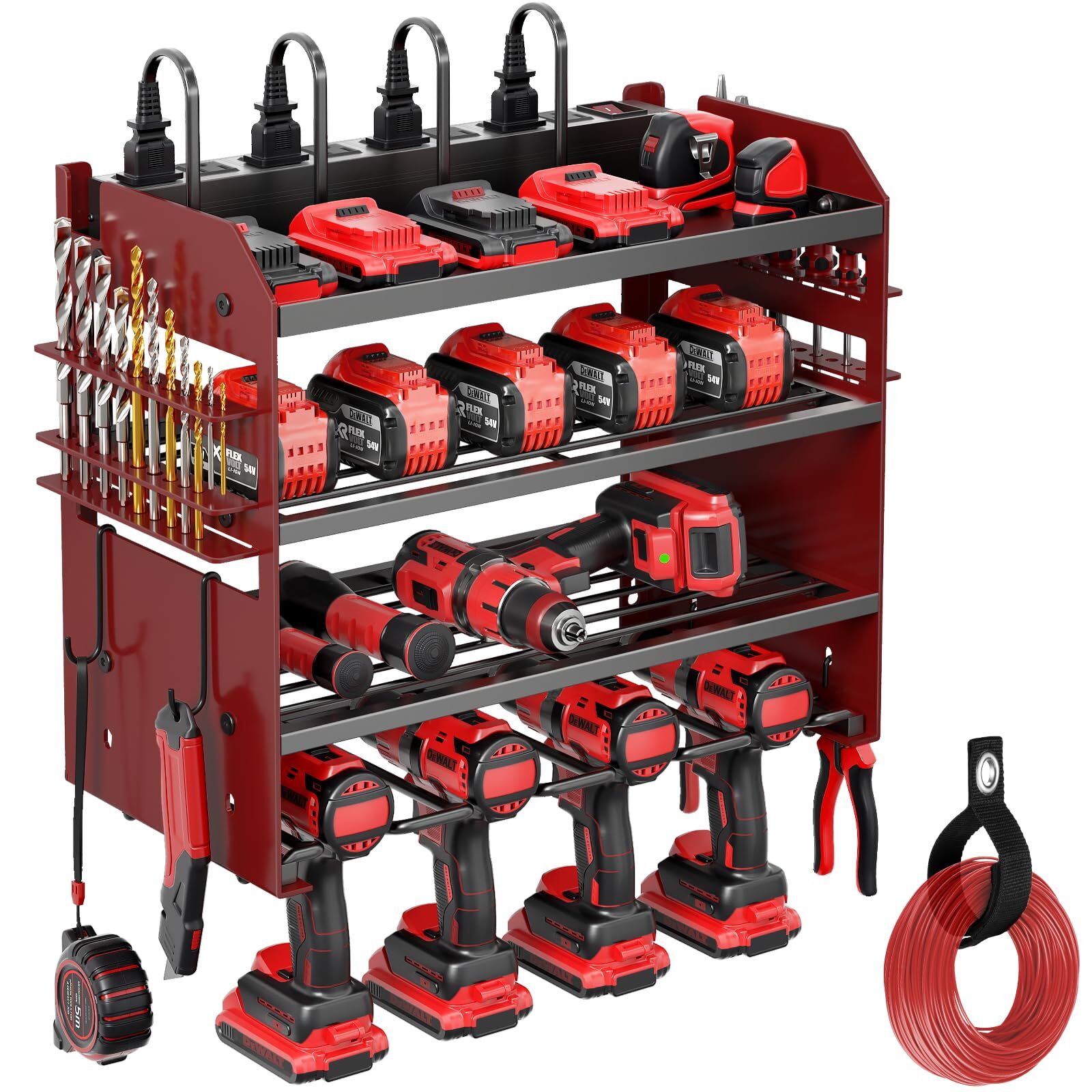 Heavy Duty 4-Layer Wall Mount Drill Holder with Charging Station-image