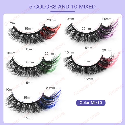 10 Pair Natural Colored False Eyelashes 3D Mink Colorful Fluffy Lashes Extension - Picture 10 of 12
