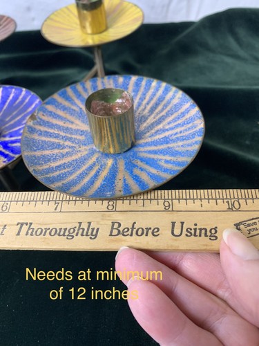 Vtg MCM Enamel Articulated Candle Holder 5 Taper Italy Brass Copper UNIQUE - Picture 18 of 19