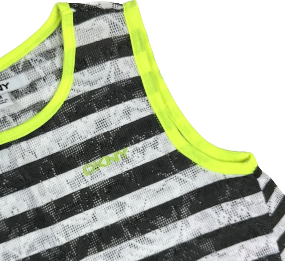 Camiseta sin mangas DKNY Niños Negra Blanca Algodón Nylon Malla Rayas Logo M Foto 2 de 3