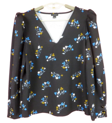 ANN TAYLOR Women Thick Stretch Comfy Poly Blouse Pleat Shoulder Top Multicolor L