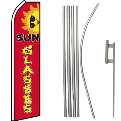 Red Sun Glasses Swooper Super Flag & 16ft Flagpole Kit / Ground Spike