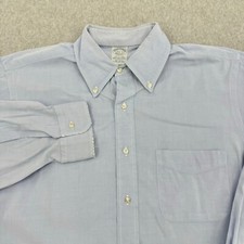 Brooks Brothers Makers Dress Shirt Men 16.5-3 Solid Blue Long Sleeve Button Down