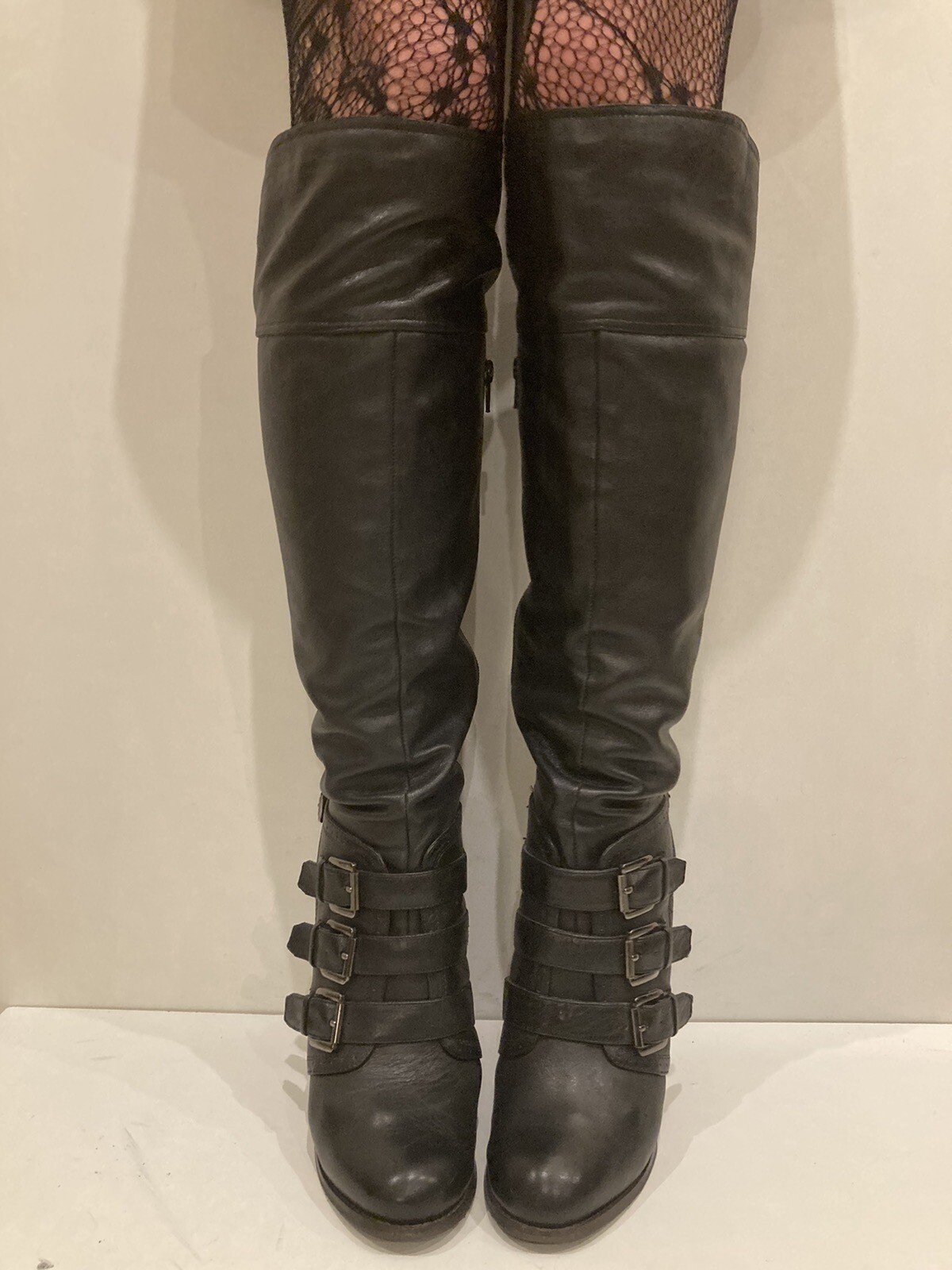 Sexy Aldo Knee High Black Leather Stiletto Heel Boots UK5 EU38