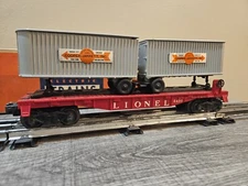 ORIGINAL LIONEL 6430 TRAILER FLAT W/COOPER-JARRET VANS - NICE OB - 1958 - LN