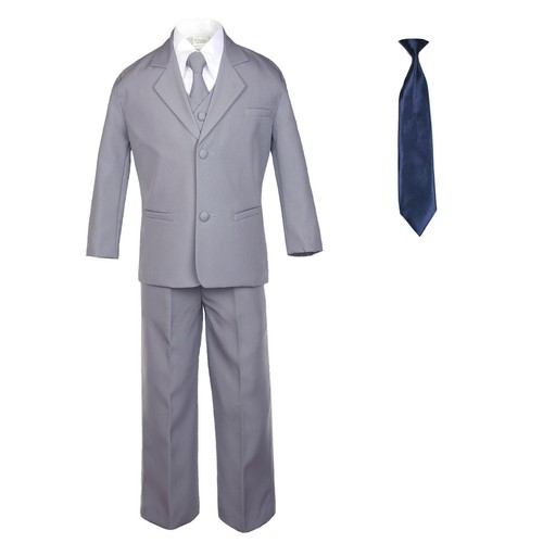 6pc Baby Toddler Boy Teen Formal Party Medium Gray Suit w/Satin Necktie M-20 - Picture 17 of 25