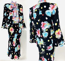 Vintage SONIA RYKIEL 2pc Black Floral Statement Skirt Jacket Suit, S/XS STUNNING