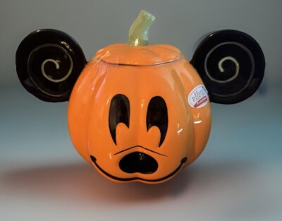 Disney MICKEY Mouse Ceramic Pumpkin COOKIE JAR Orange Canister Halloween/NEW