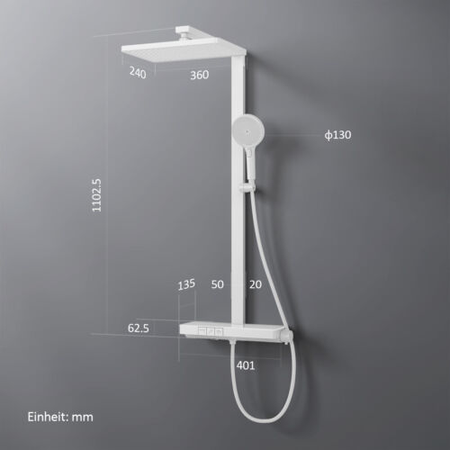 Duschsystem Mit Thermostat Regendusche Duscharmatur Duschset Handbrause Weiß - Bild 22 von 30